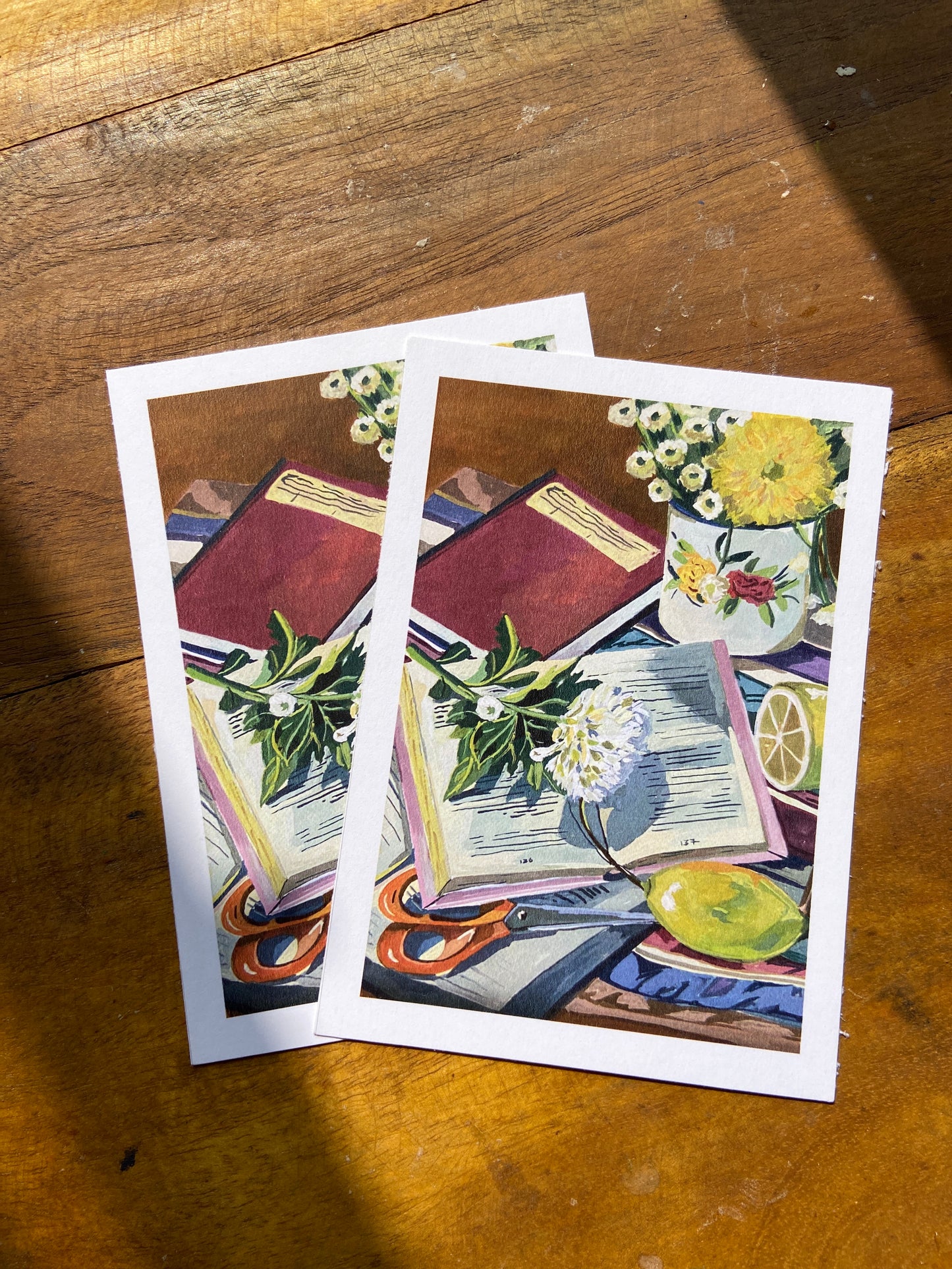 Books and still life postcards