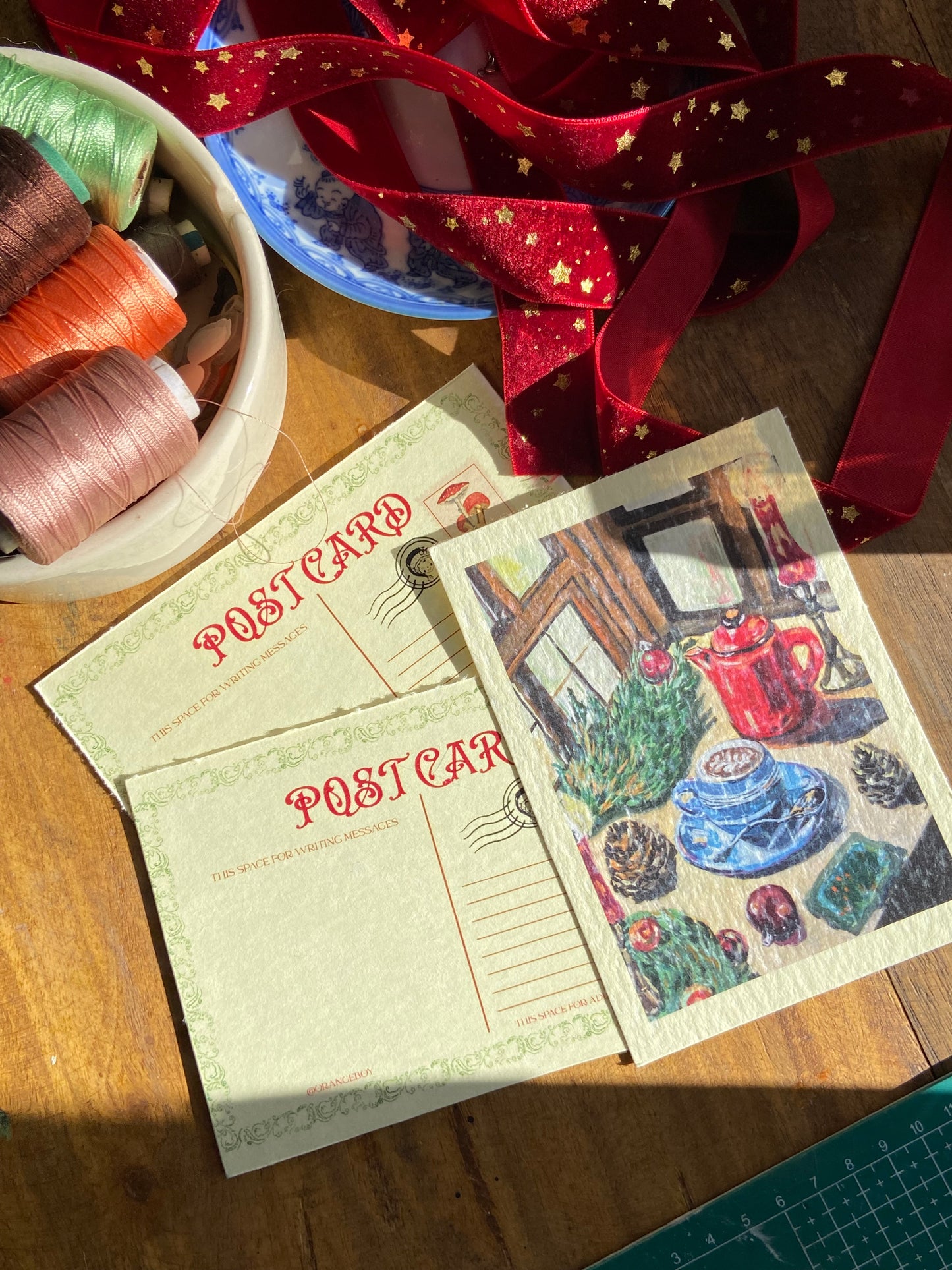 Cozy holiday kitchen postcard