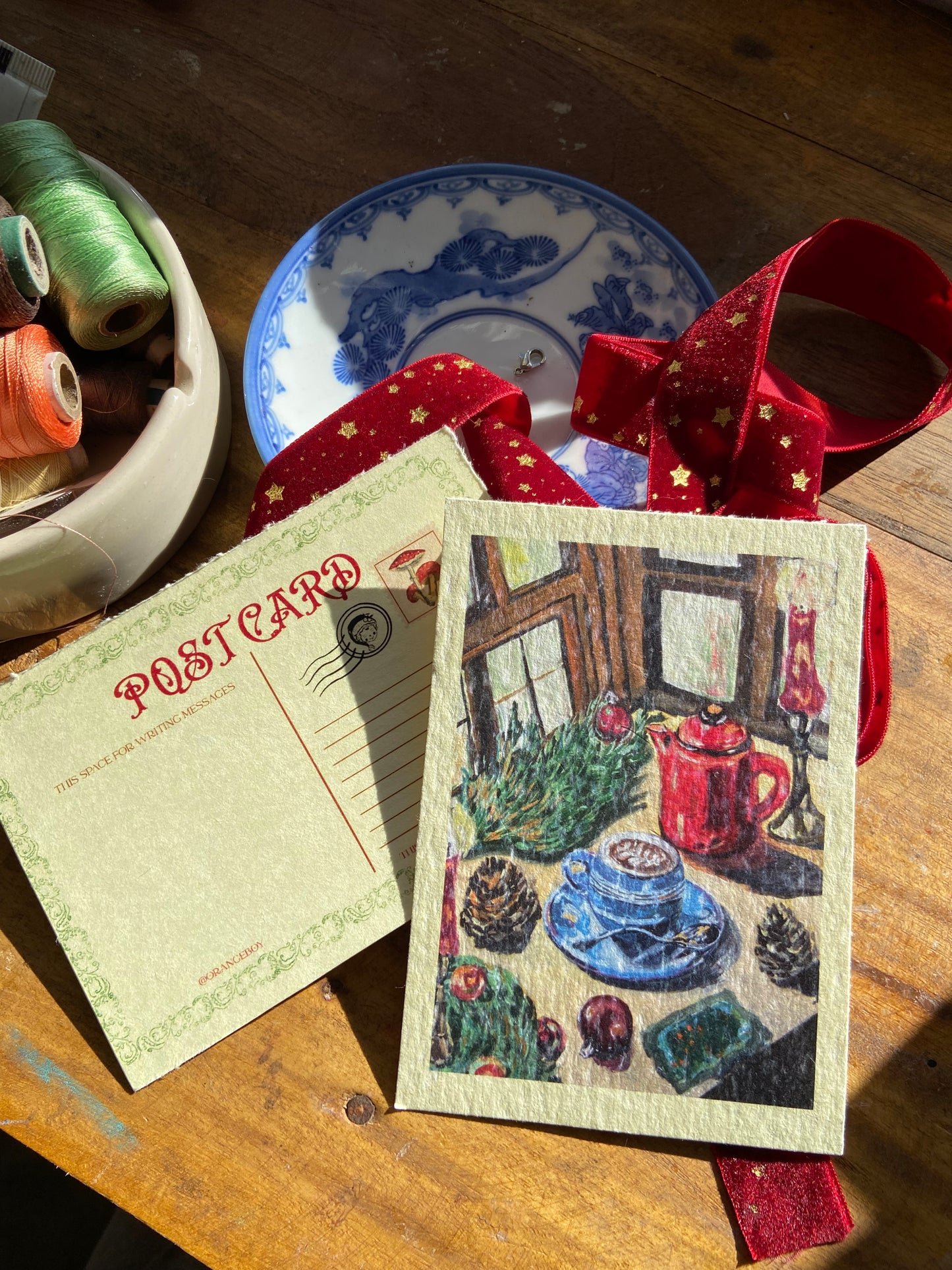 Cozy holiday kitchen postcard