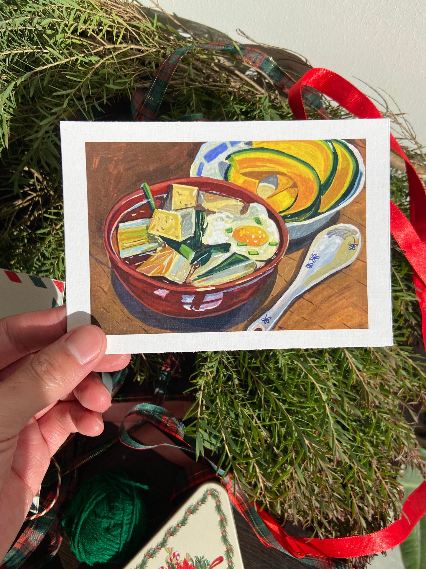 Bowl of Warm Tofu, seasonal greetings postcards