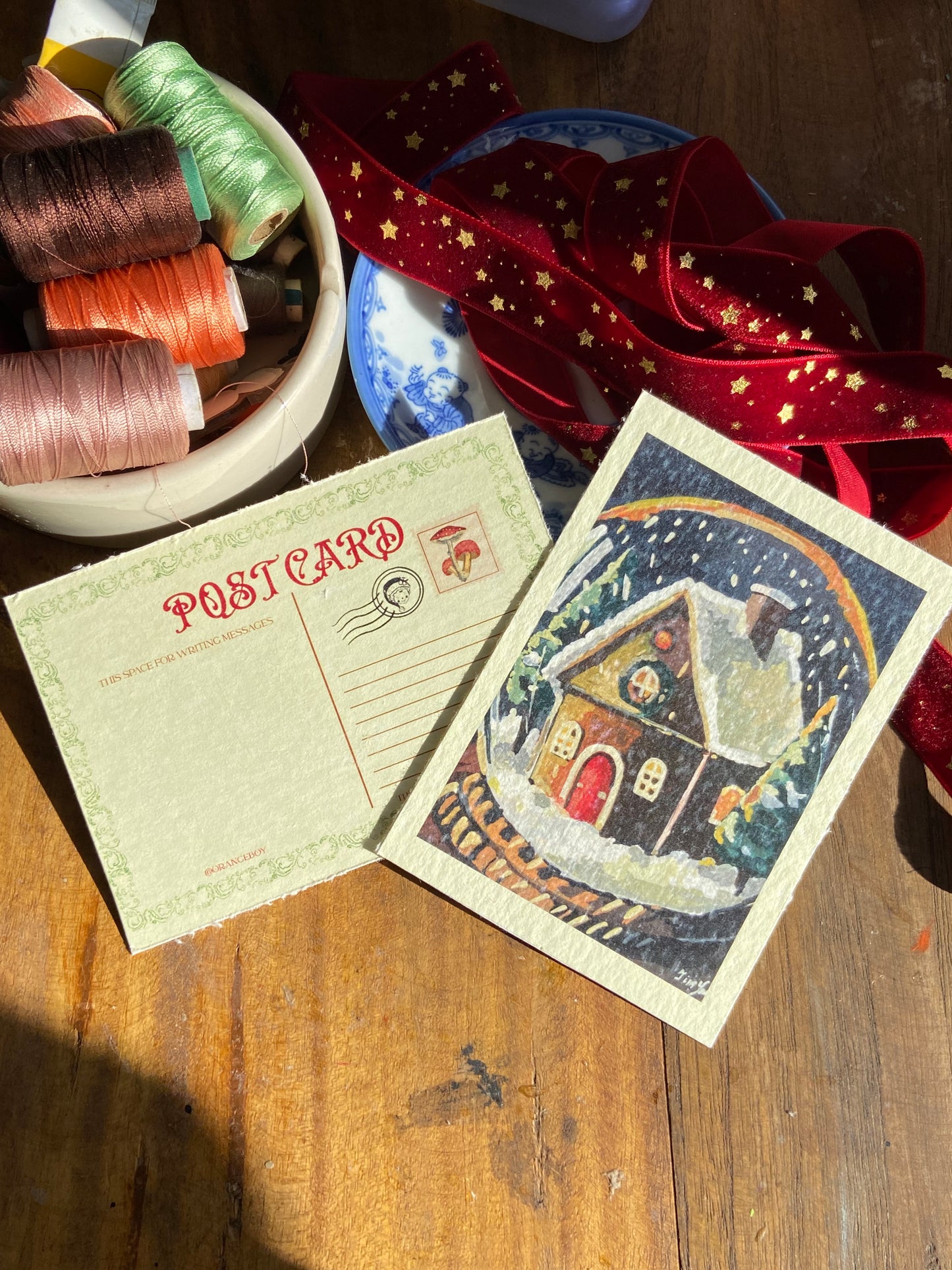 Snow globe Christmas postcard