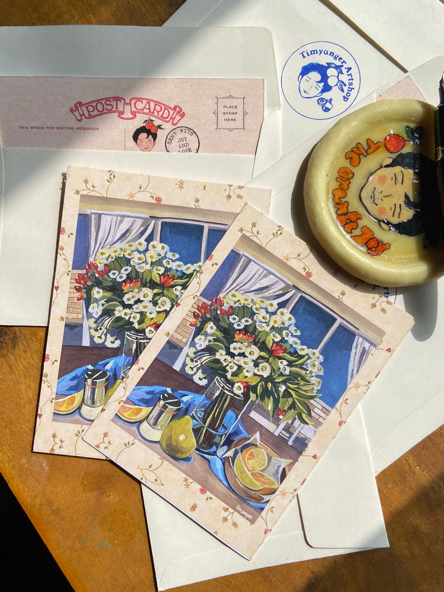 Summer flowers and fruits postcards