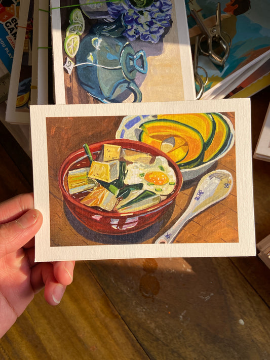 Bowl of Warm Tofu, seasonal greetings postcards